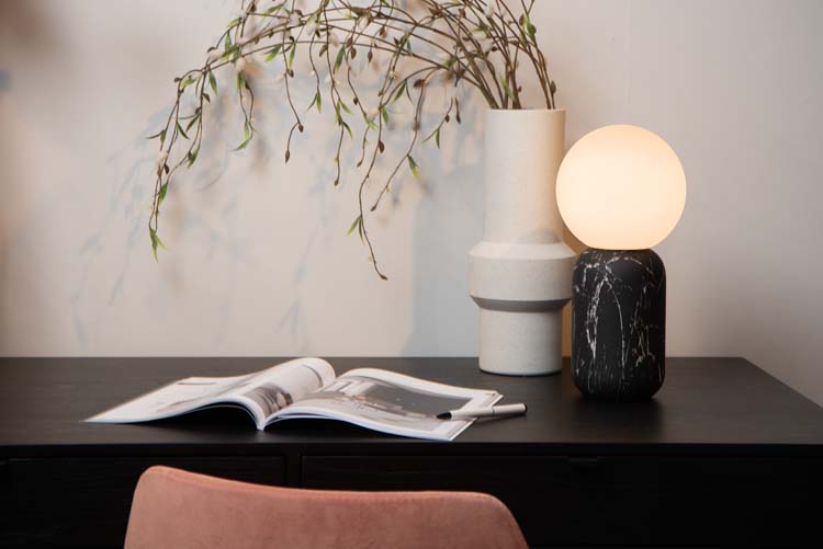 Tafellamp - marmerlook zwart - Ø15cm - E27 - 25W