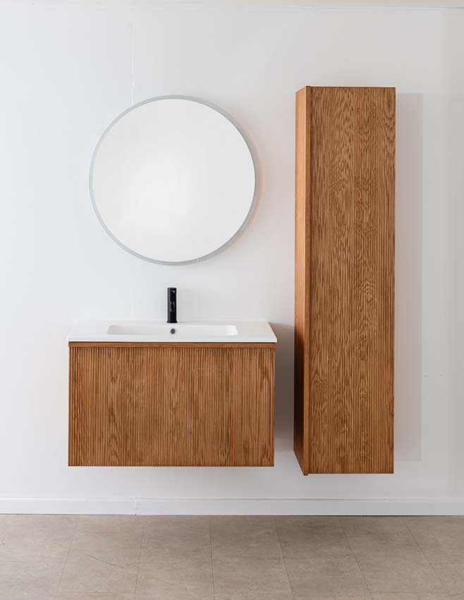 Meuble de salle de bain Fae chêne suspendu avec vasque simple blanc mat 90cm