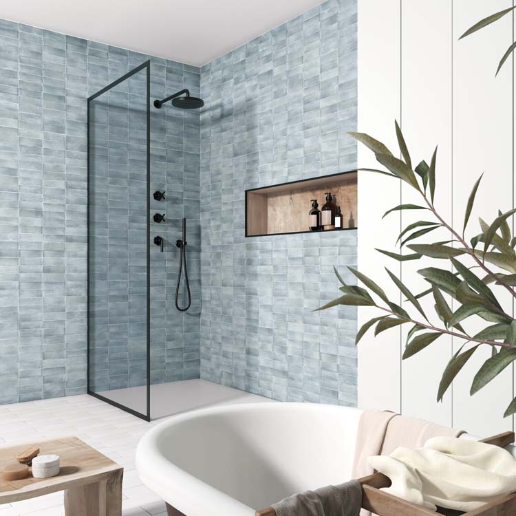 Carrelage de sol et mural Nono gris-bleu mat 5x15cm