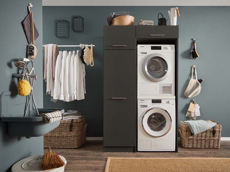 Meuble pour buanderie Decowash set 2 anthracite 117,5x67,5x200cm