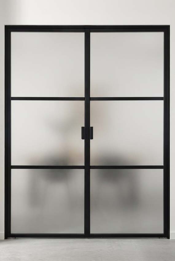 Porte intérieure double vitrée Luxe Dimaro Nero verre mat sur mesure noir ouverture à gauche