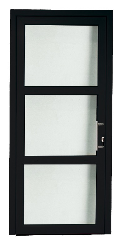 Porte extérieure 3 parties PVC verre clair noir 980x2180mm ouvrant à droite
