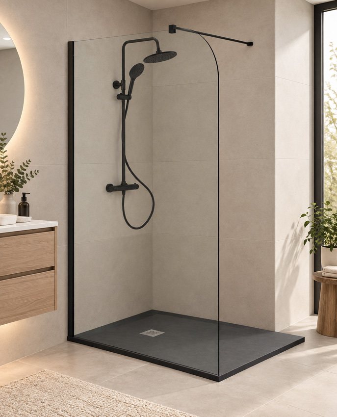 Paroi de douche à l'italienne Avery arrondie verre clair avec kit de profilés noir 117x200cm