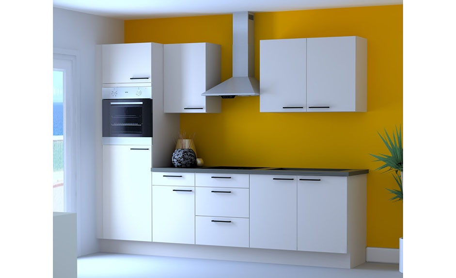 Keuken Premium 3B wit 270cm - voorgemonteerd - met toestellen - vitrokeramische kookplaat en inox wanddampkap