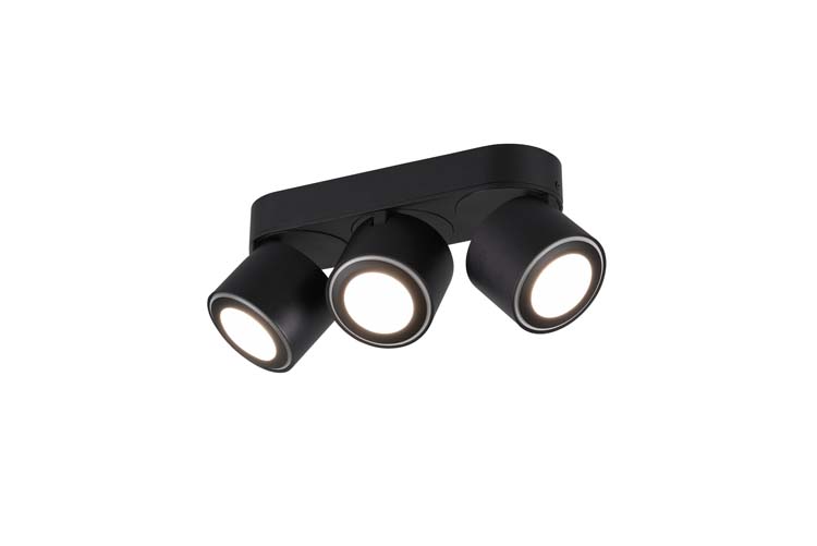 Spot en applique noir mate incl 3x3W/340Lm+3x1,5W/110Lm LED/ 3000K