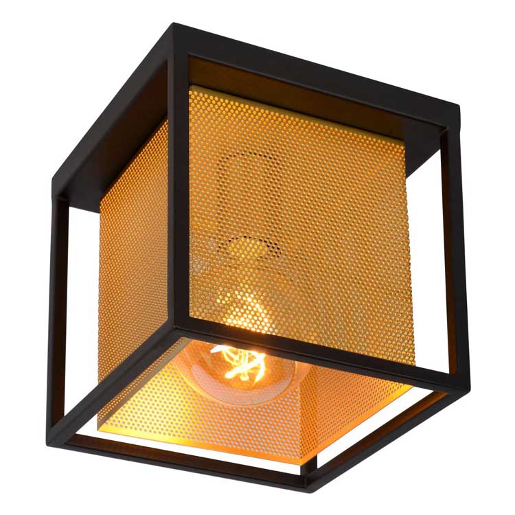 Plafondlamp - zwart/goud - dimbaar - vierkant - E27 - 40W