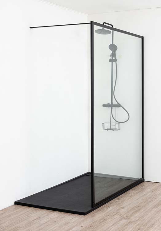 Paroi de douche Umi profile noire 160x200cm avec barre