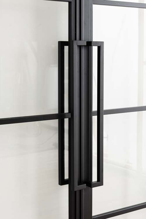 Porte intérieure double en acier Tara noir 2x6R + panneau poussant à droite sur mesure