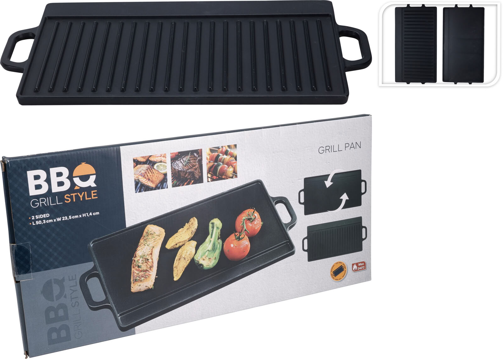 Plaque de cuisson avec 2 poignées noire 50x23cm