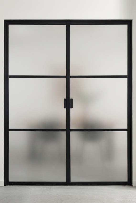 Dubbele glazen binnendeur Luxe Dimaro Nero mat glas op maat zwart rechts duwend