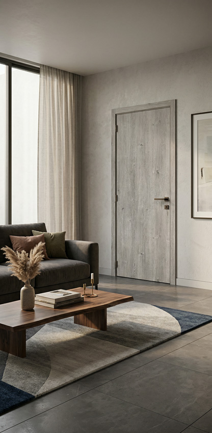 Porte intérieure complète Vintage Milo grise 201,5x73cm tubulaire réversible + châssis 16,5cm