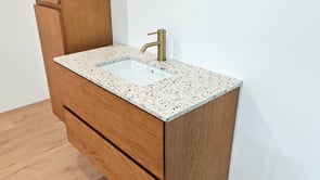 Badkamermeubel Fior eik hangend met dubbele wastafel terrazzo 120cm
