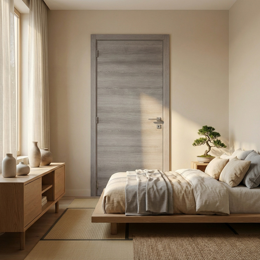 Porte intérieure complète S61 Ardenne gris 201,5x83cm tubulaire réversible + châssis 16,5cm