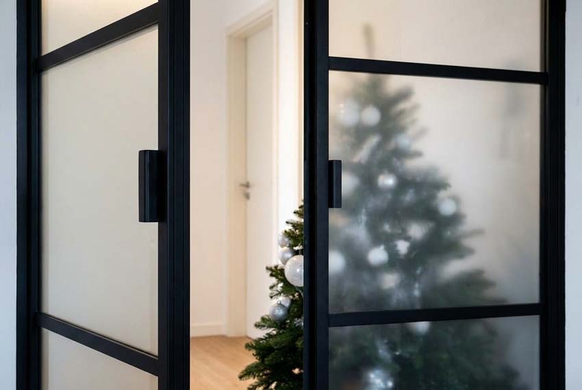 Porte intérieure vitrée double verre mat Luxe Dimaro Nero noir droite sur mesure