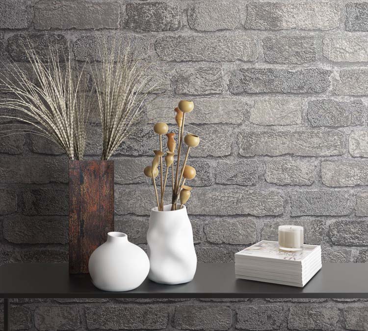 Vinyle sur papier peint intissé brique gris 0,53x10m