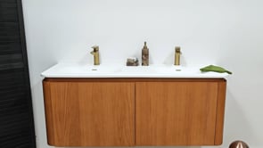 Meuble de salle de bain Floris chêne suspendu avec double vasque blanc mat 140cm