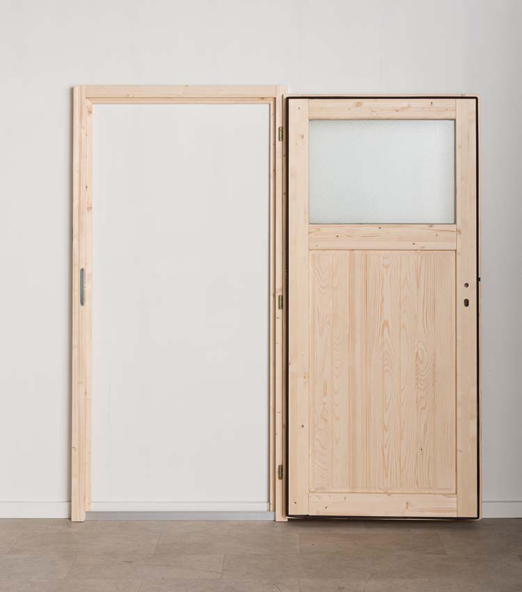 Porte extérieure bois Sorin chinchilla verre 980x1980mm poussant à gauche