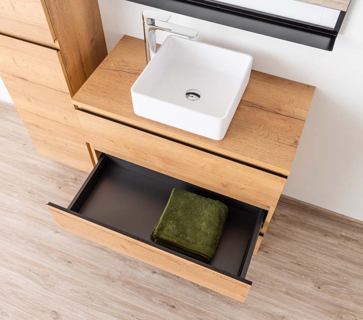 Badmeubel Daria eik goudbruin 900 mm staand opbouwtablet melamine