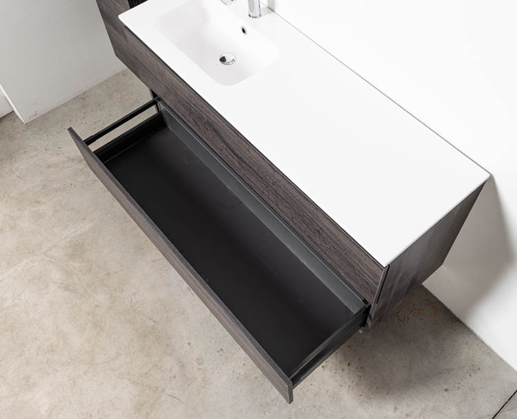 Meuble de salle de bain Dotan chêne foncé 1400 mm lavabo mat gauche