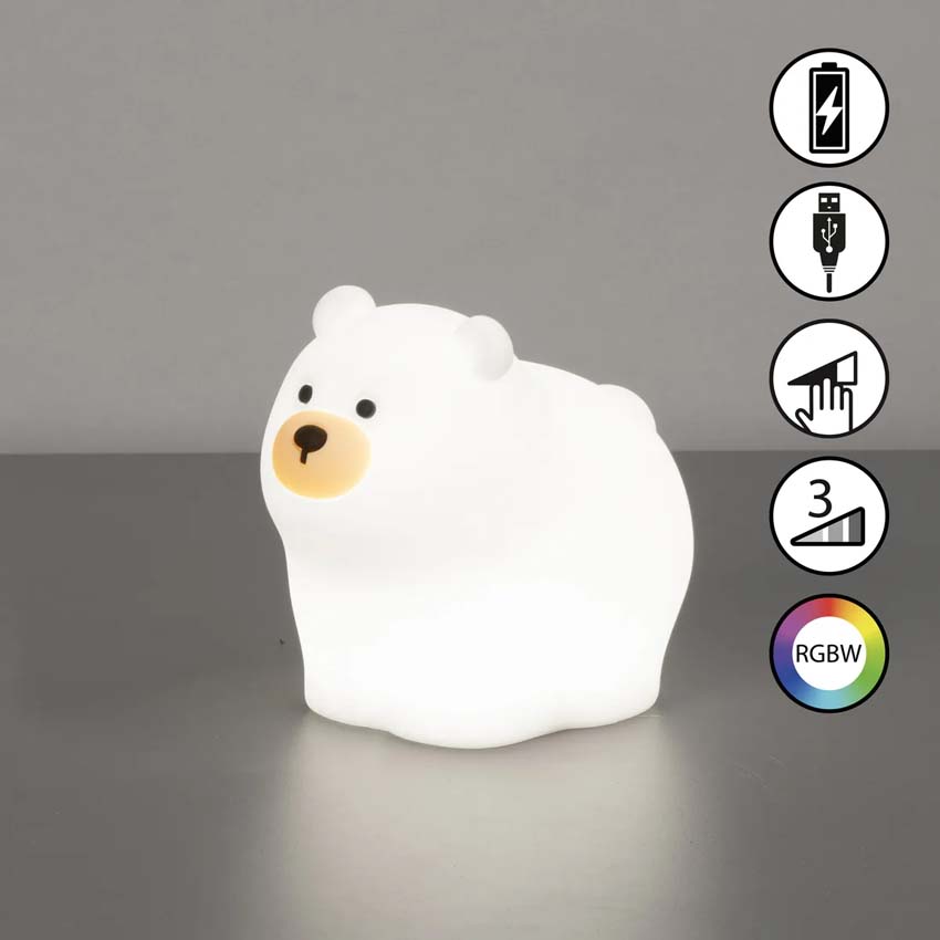 Lampe de table Ours Polaire - Blanc - 12x9x11cm - Dimmable - LED - 1x0,4W - RGB 3000K - avec batterie et minuterie