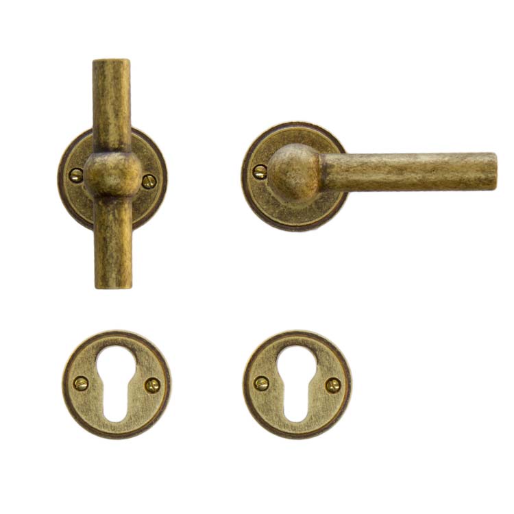 Poignée de porte pro grado T+L vieux jaune rosace cylindre