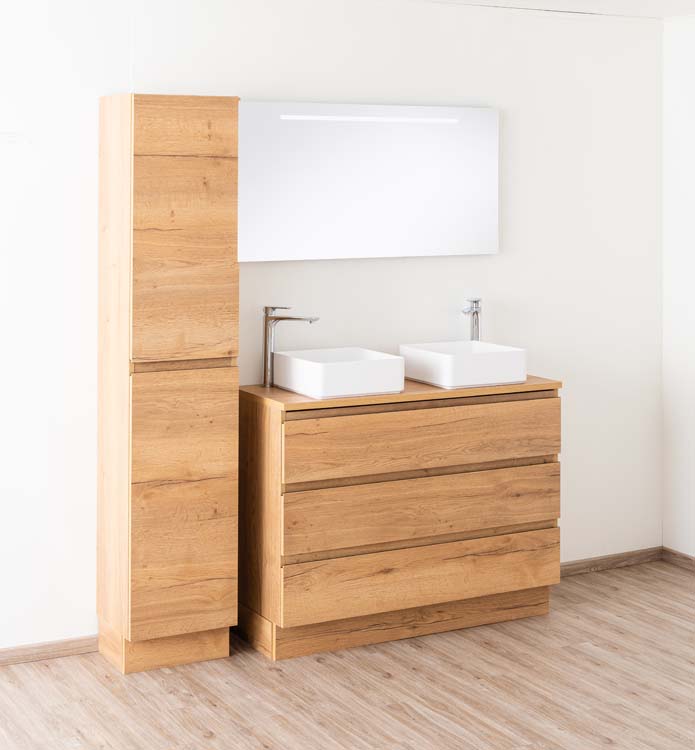 Badmeubel Daria eik goudbruin 1200 mm staand opbouwtablet melamine Badmeubel Daria eik goudbruin 1200 mm staand opbouwtablet melamine