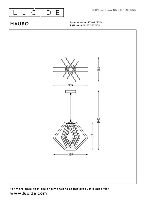 Lucide Mauro - Hanglamp kinderkamer - 1xE27 - Taupe
