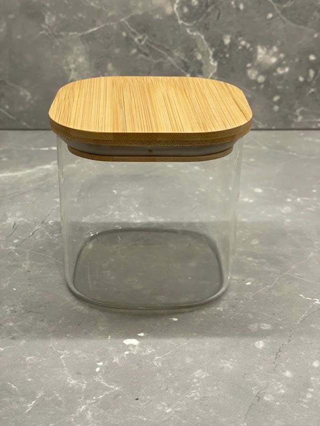 Boîte de stock haute en verre/bambou transparent 80cl