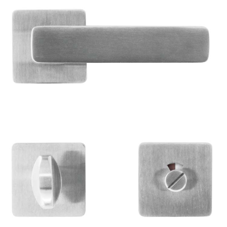 Poignée de porte rondine inox plus avec serrure toilette