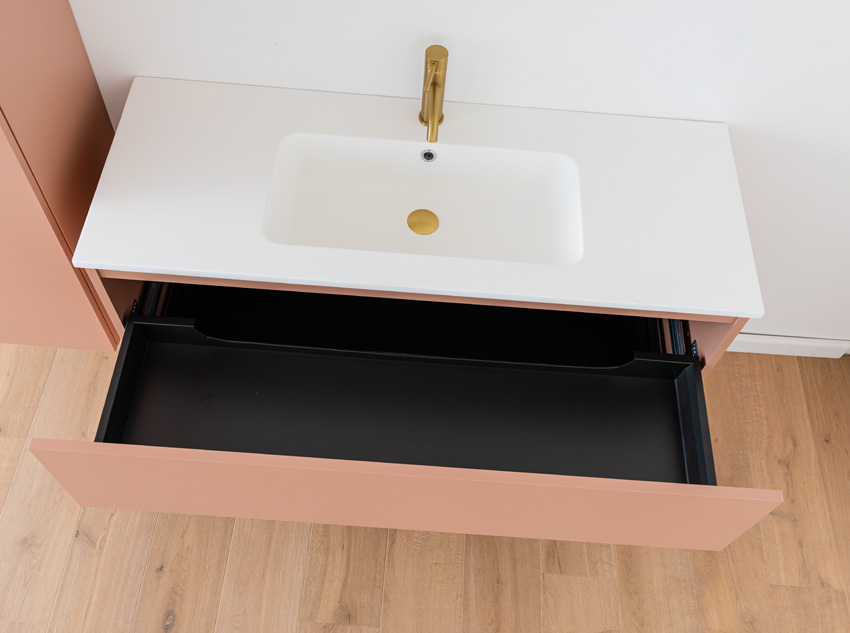 Meuble de salle de bains Dotan abricot suspendu avec lavabo simple blanc mat 120cm
