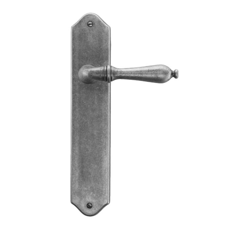 Poignée de porte pro roselle vieil argent sur bouclier sans cylindre