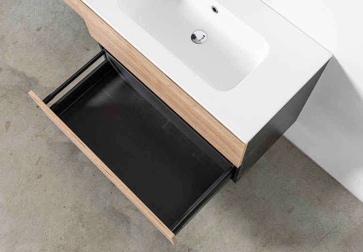 Badkamermeubel Dotan zwart/eik 900 mm wastafel mat