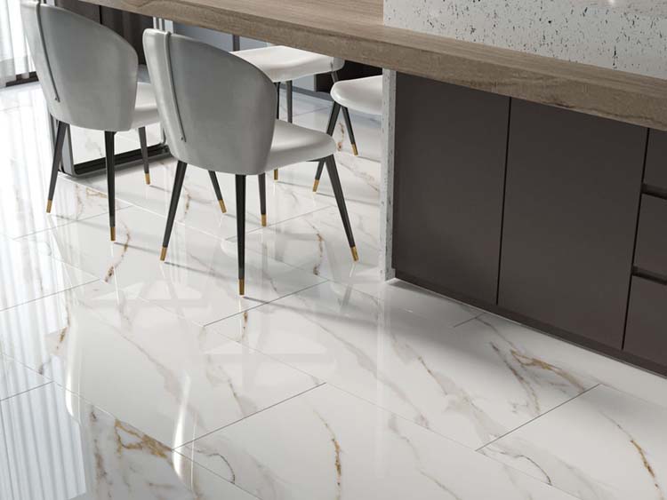 Carrelage de sol et mural Marmi Divine Gold imitation marbre blanc brillant 60x120cm