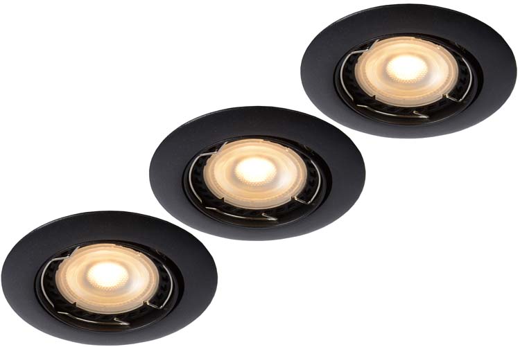 Spot encastré - noir - rond - dimmable - GU10 - 5W - 3000K - set de 3