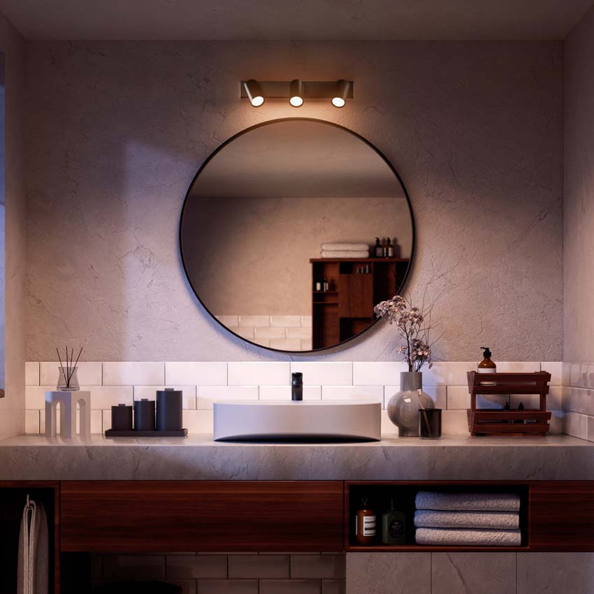 Spot plafond salle de bains noir 3 spots ronde IP44