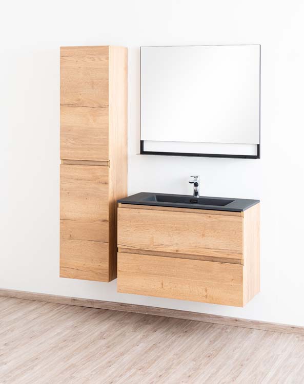 Badmeubel Daria eik goudbruin 900 mm wastafel zwart mat Badmeubel Daria eik goudbruin 900 mm wastafel zwart mat