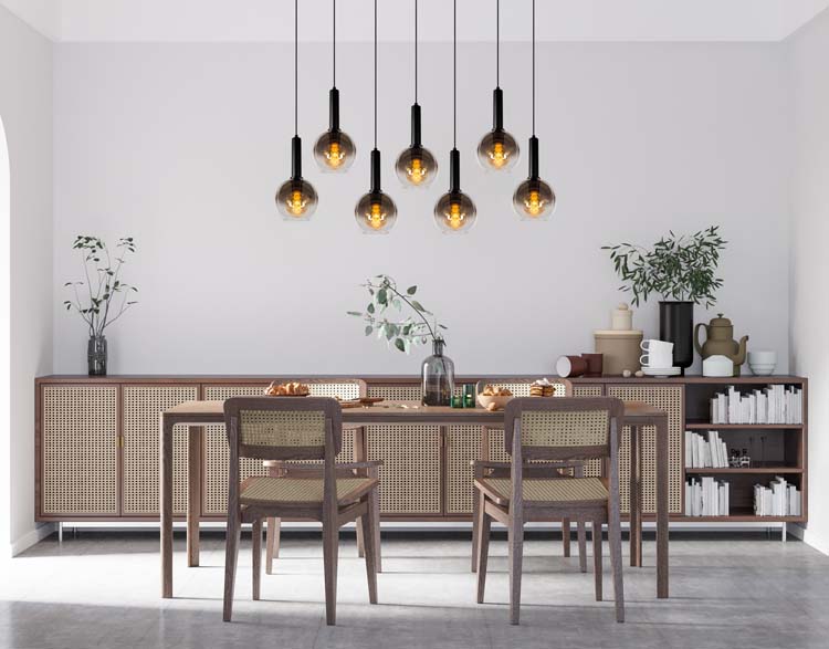 Suspension - noir - 130x30x150cm - dimmable - 7xE27 - 40W