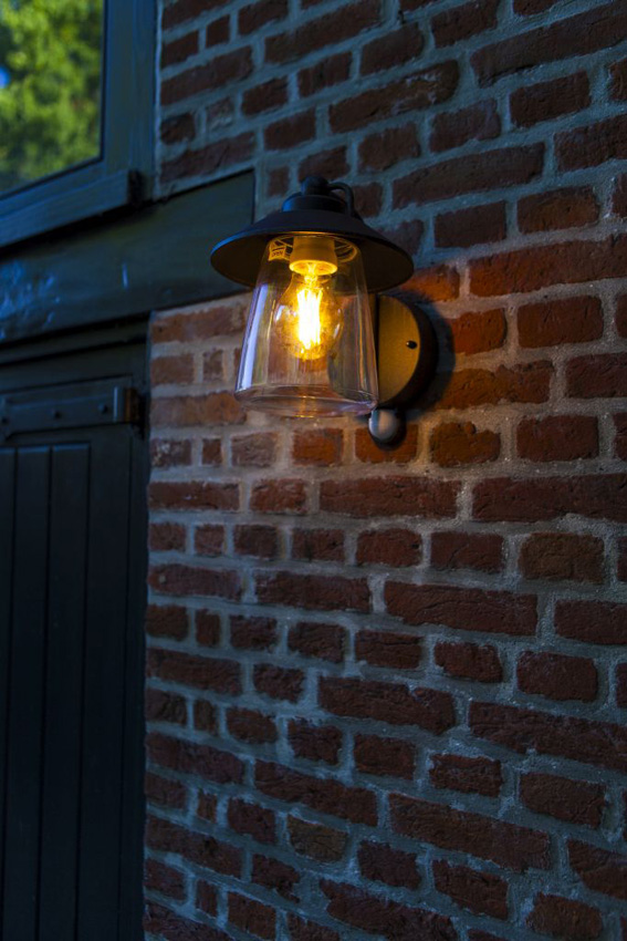 Wandlamp buiten - zwart roest - 22x17,6x22,4cm - dimbaar - E27 - 1x40W - IP44 - bewegingssensor