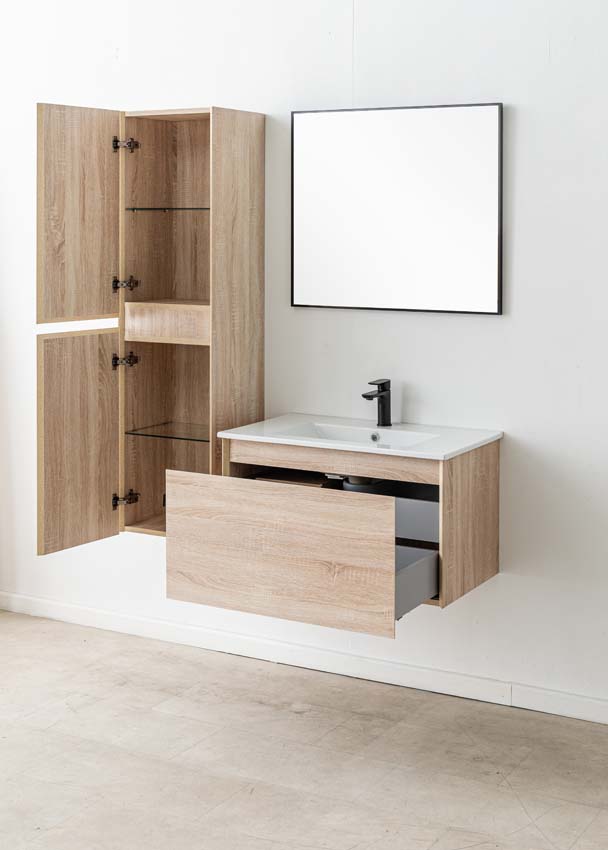 Meuble de salle de bains Arizona suspendu avec lavabo simple blanc brillant 80cm