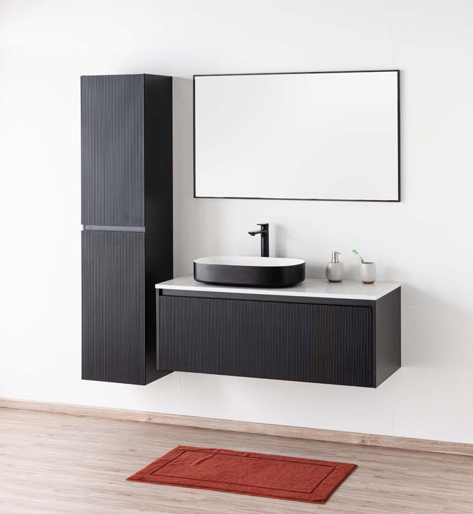 Meuble de salle de bains Windsor noir mat suspendu avec vasque à poser simple 120cm