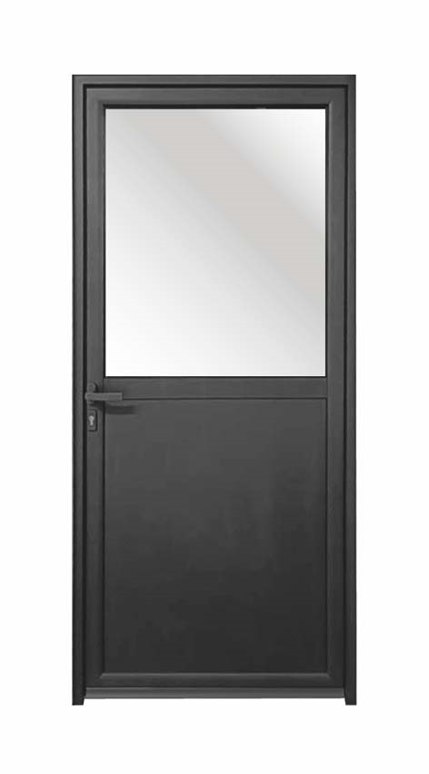 Porte extérieure Tavira en aluminium verre clair noir sur mesure poussant à droite