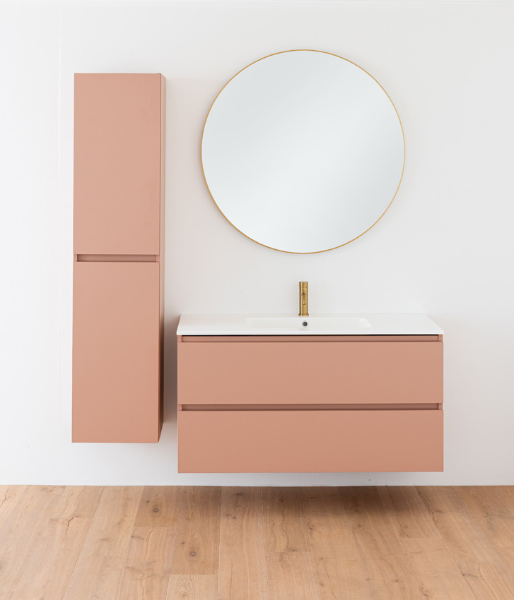 Meuble de salle de bains Dotan abricot suspendu avec lavabo simple blanc brillant 120cm