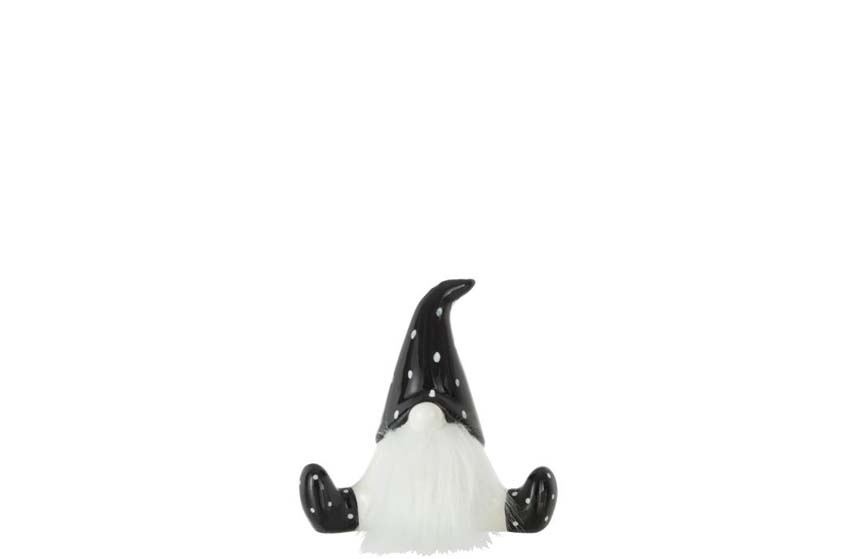 Figurine Père Noël assis + bonnet à rayures noir/blanc 11x9x20cm