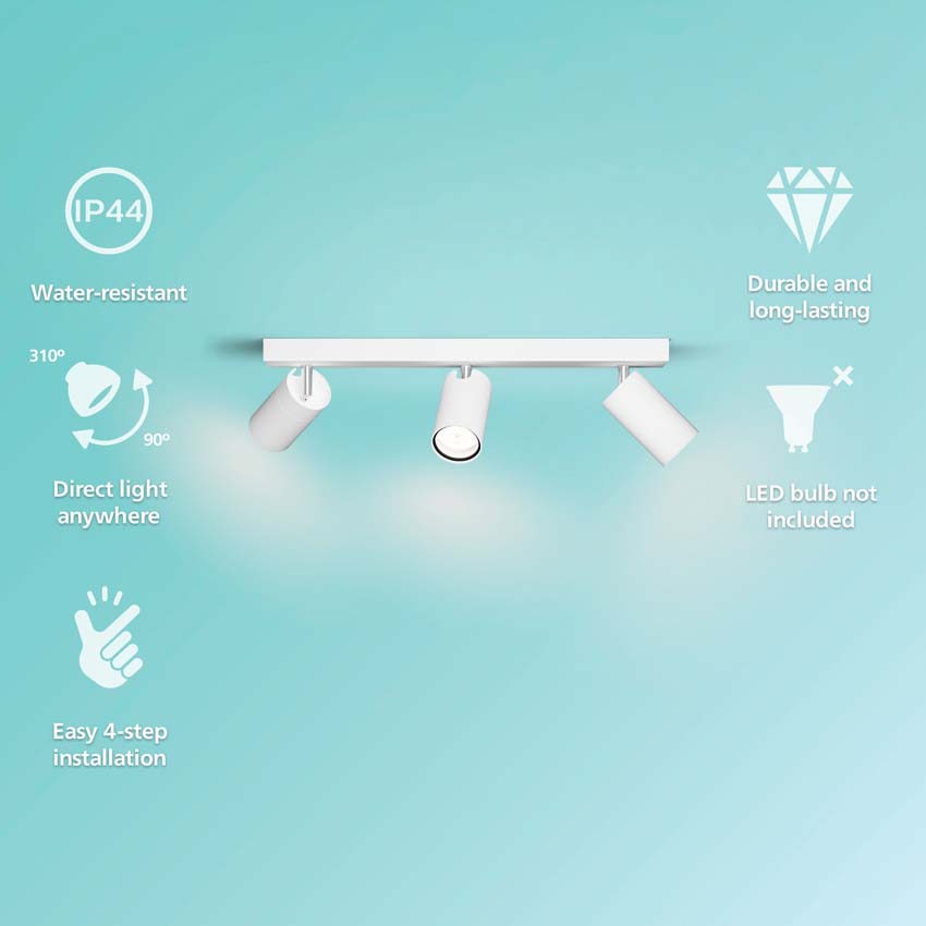 Spot plafond salle de bains blanc 3 spots ronde IP44