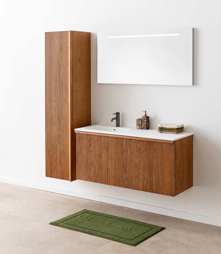 Meuble de salle de bain Fae chêne suspendu avec vasque simple blanc mat 120cm