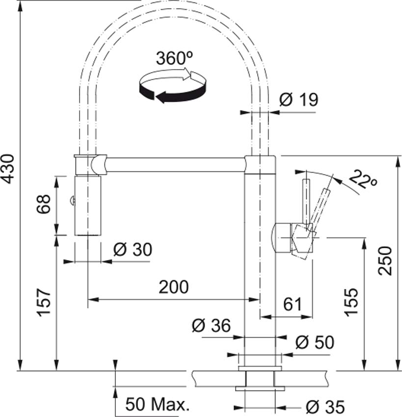 Robinet de cuisine Franke Pescara inox avec bec extractible