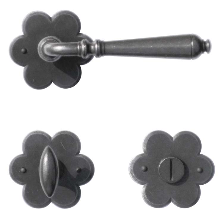 Poignée de porte pro bergamo fer fleur avec serrure toilette