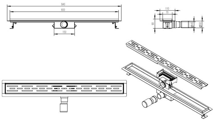 Caniveau de douche inox noir 80cm