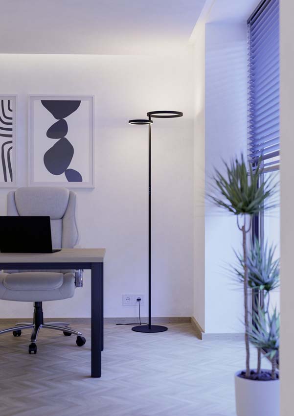 Lampadaire - Noir - H180cm - Dimmable - LED - 1x28W - 2700-6500K