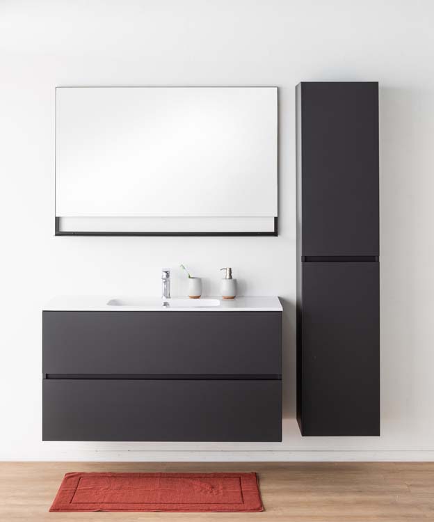 Badkamermeubel Puro mat zwart hangend met enkele wastafel glanzend wit 120cm